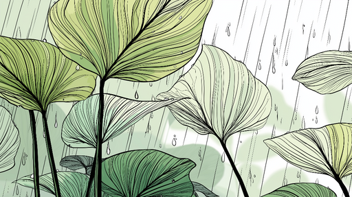 Papier peint plantes sous la pluie Feuilles délicates avec gouttes d'eau