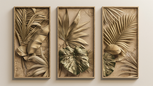 Papier peint plantes tropicales Élégants motifs de feuillage en relief doré