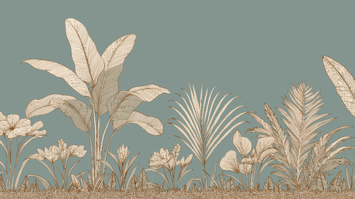 Papier peint plantes tropicales Motifs élégants de feuillage sur fond doux