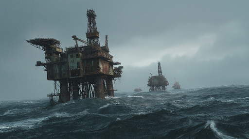 Papier peint plateforme pétrolière Ambiance maritime sombre avec des structures industrielles