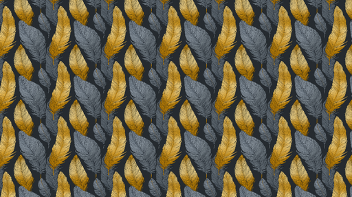 Papier peint plumes dorées et grises Motif élégant de plumes sur fond sombre