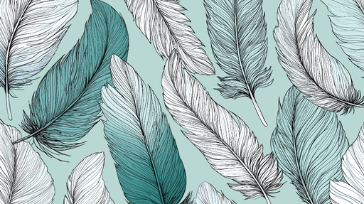 Papier peint plumes Motif élégant de plumes stylisées en bleu et noir sur fond doux