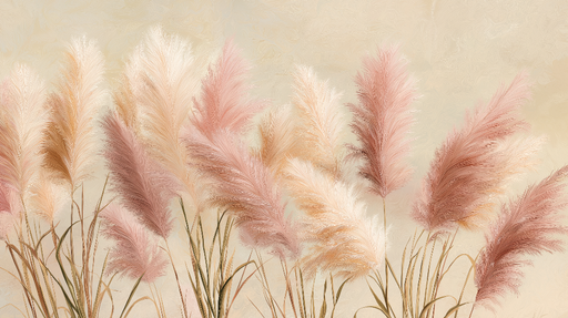 Papier peint plumes Plantes de pampa aux teintes douces et chaleureuses