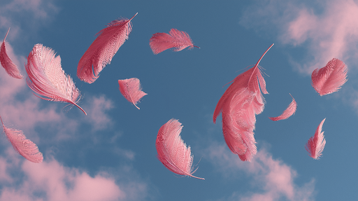 Papier peint plumes roses Plumes légères flottant dans un ciel bleu