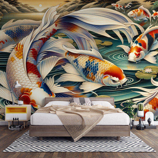 Papier peint poisson japonais | Carpe Koï aux tons ternes