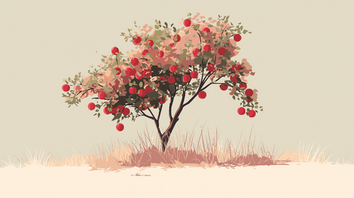 Papier peint pommier Arbre aux pommes rouges sur fond doux