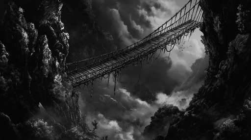 Papier peint pont suspendu Un paysage mystérieux en noir et blanc