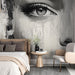 Papier peint abstrait noir, blanc et beige avec portrait artistique pour chambre moderne