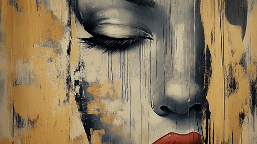 Papier peint portrait abstrait Visage d'une femme avec des nuances dorées