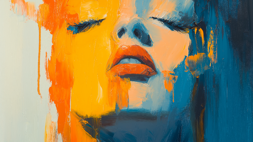 Papier peint portrait abstrait Visage doucement coloré avec des éclats de bleu et d'orange