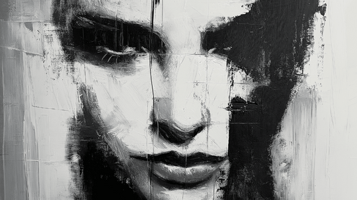 Papier peint portrait abstrait Visage expressif en noir et blanc