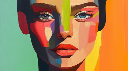 Papier peint portrait abstrait Visage féminin aux couleurs vives et graphiques