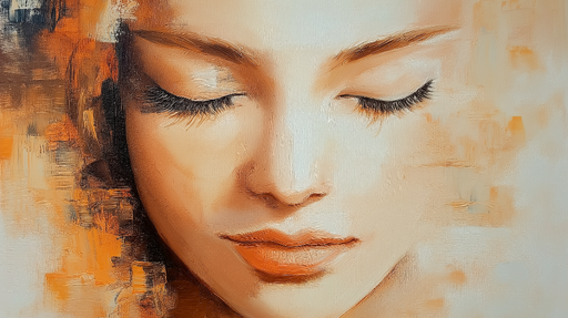 Papier peint portrait abstrait Visage féminin aux teintes chaudes et apaisantes