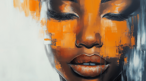 Papier peint portrait abstrait Visage féminin avec des touches d'orange et des nuances sombres