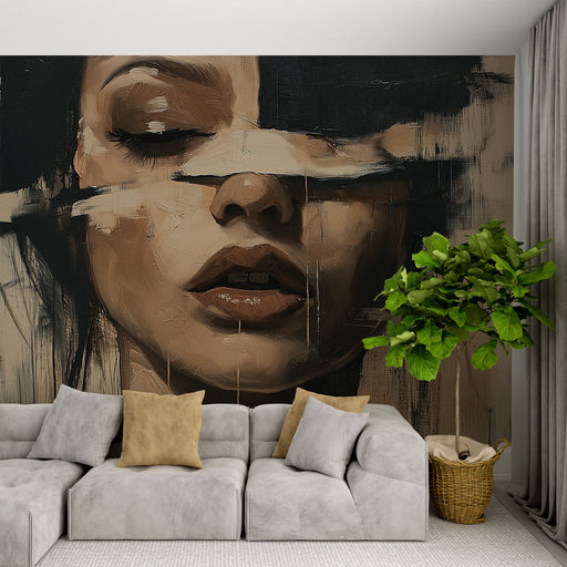 Papier peint abstrait avec portrait féminin artistique pour salon moderne