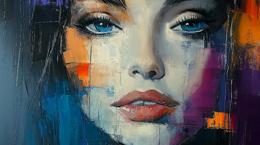 Papier peint portrait abstrait Visage féminin éthéré avec des touches de couleur vibrantes