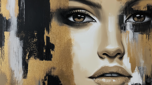 Papier peint portrait abstrait Visage féminin stylisé en noir et doré