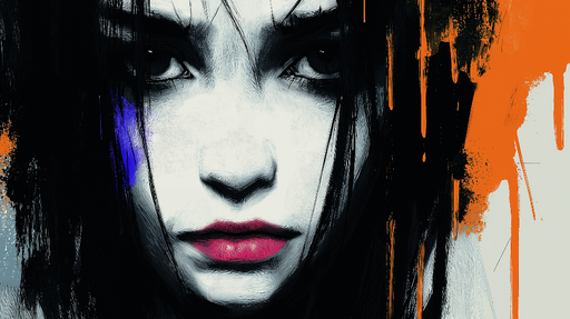 Papier peint portrait abstrait Visage intense aux touches colorées