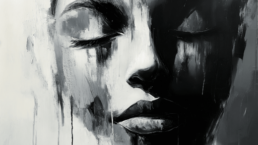 Papier peint portrait abstrait Visage monochrome en nuances de noir et blanc