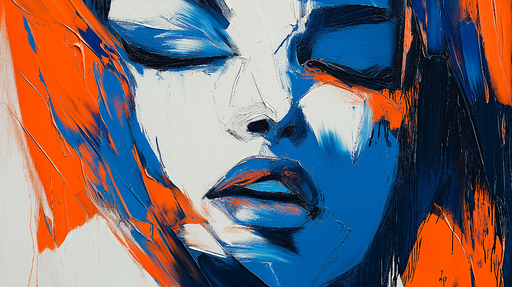 Papier peint portrait abstrait Visage stylisé en bleu et orange