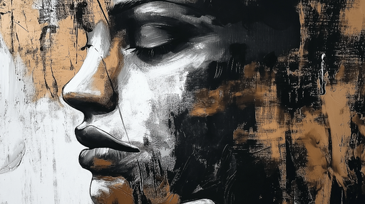 Papier peint portrait abstrait Visage stylisé en noir et or