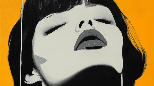 Papier peint portrait abstrait Visage stylisé sur fond orange intense