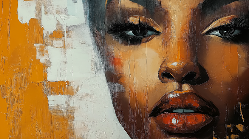 Papier peint portrait artistique Belle femme avec des nuances orange et crème