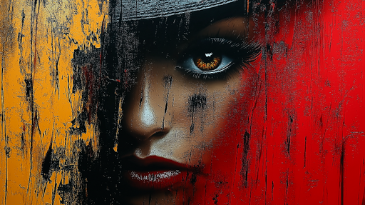 Papier peint portrait artistique Un visage mystérieux avec des couleurs vives