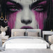 Papier peint artistique avec visage et larmes de peinture rose pour chambre moderne