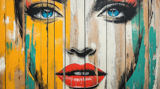 Papier peint portrait artistique Visage coloré avec des yeux vifs et des lèvres rouges