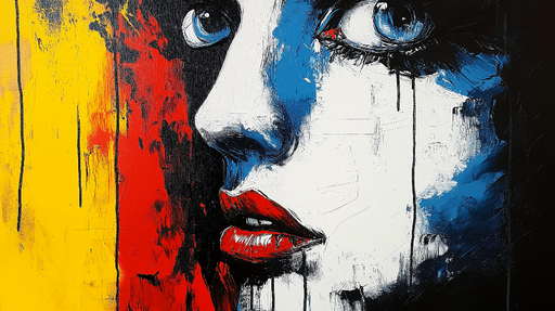 Papier peint portrait artistique Visage féminin aux couleurs vives et contrastées