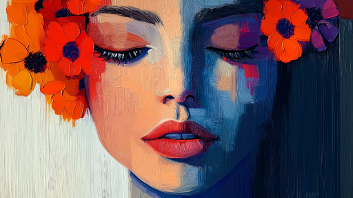 Papier peint portrait artistique Visage féminin aux fleurs colorées