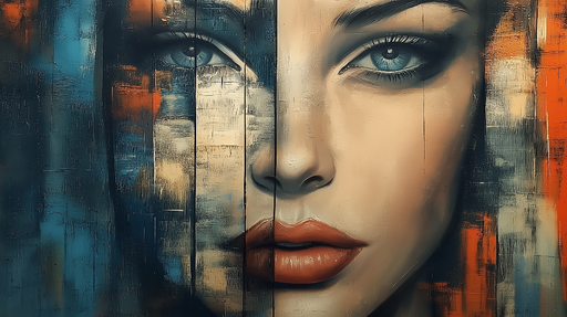 Papier peint portrait artistique Visage féminin stylisé aux couleurs vibrantes