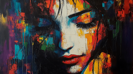 Papier peint portrait artistique Visage féminin stylisé avec des couleurs vibrantes