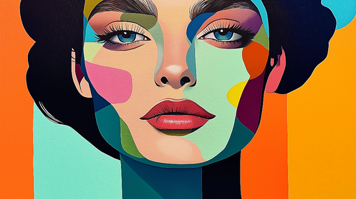Papier peint portrait artistique Visage stylisé aux couleurs vives