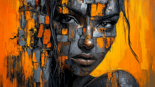 Papier peint portrait artistique Visage stylisé avec des tons orange et gris