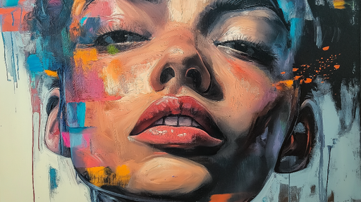 Papier peint portrait artistique Visage stylisé avec des touches de couleur vives