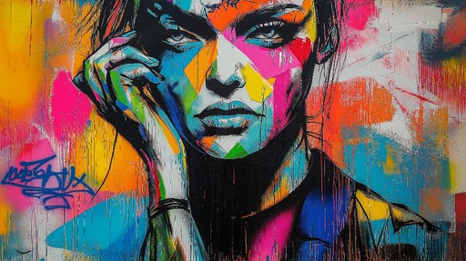 Papier peint portrait coloré Visage abstrait avec éclats de couleurs vives