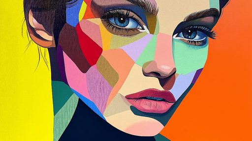 Papier peint portrait coloré Visage stylisé aux couleurs vives