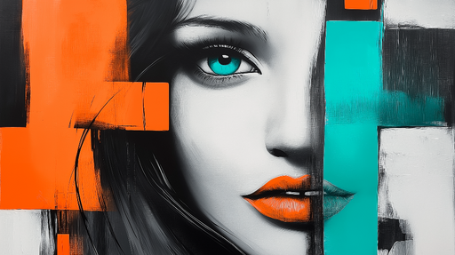 Papier peint portrait moderne Visage stylisé aux couleurs vives