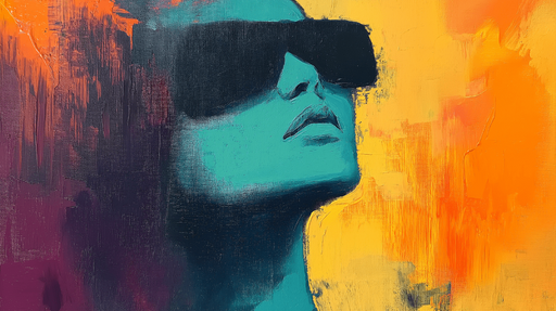 Papier peint portrait stylisé Visage féminin avec lunettes et couleurs vibrantes