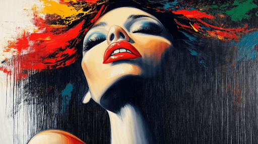 Papier peint portrait vibrant Femme au regard captivant avec des touches de couleur éclatantes