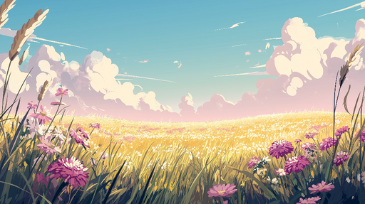 Papier peint prairie Champ coloré de fleurs sauvages sous un ciel serein