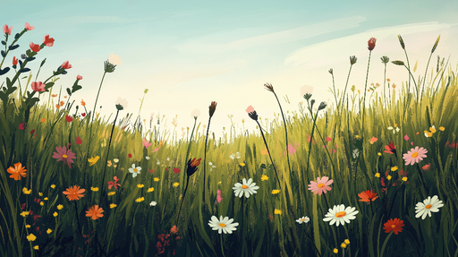 Papier peint prairie Champ de fleurs colorées sous un ciel apaisant