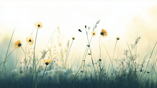 Papier peint prairie Champ de fleurs sauvages et herbes délicates