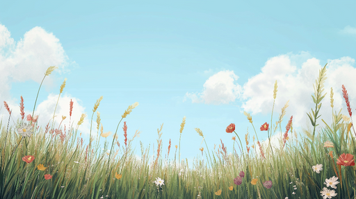 Papier peint prairie Champ de fleurs sauvages sous un ciel bleu