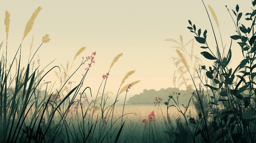 Papier peint prairie Champ de fleurs stylisées en aquarelle en douceur