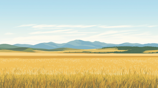 Papier peint prairie Champ doré au soleil avec montagnes en arrière-plan