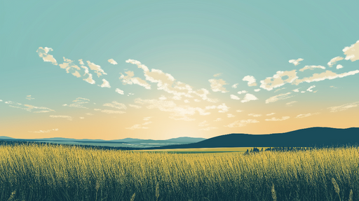 Papier peint prairie Ciel lumineux et champs dorés au crépuscule