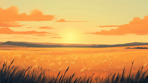 Papier peint prairie dorée Paysage de champs ensoleillés au crépuscule